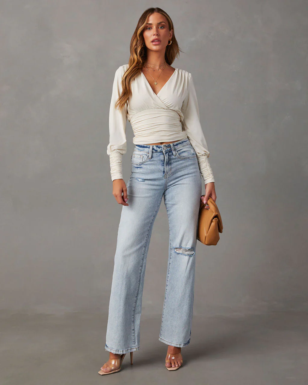 Myers Draped V-Neck Long Sleeve Top