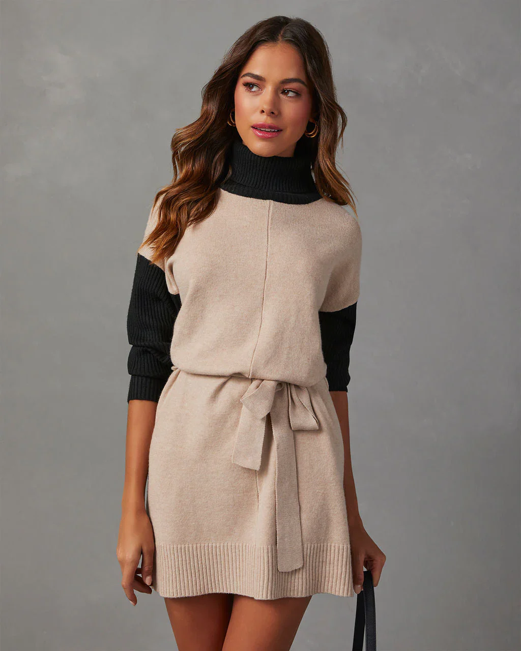 Leslie Colorblock Turtleneck Mini Sweater Dress