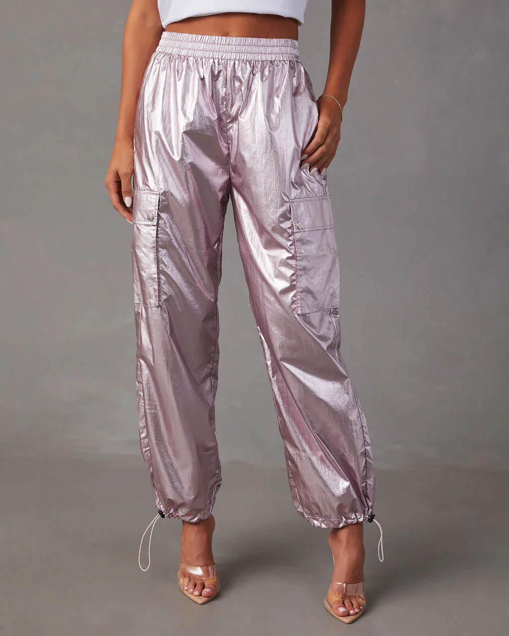 Sweet And Glitzy Metallic Cargo Joggers