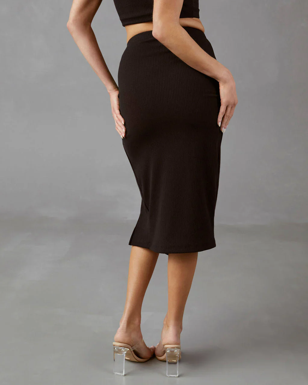 Tammy Twist Front Ribbed Midi Skirt