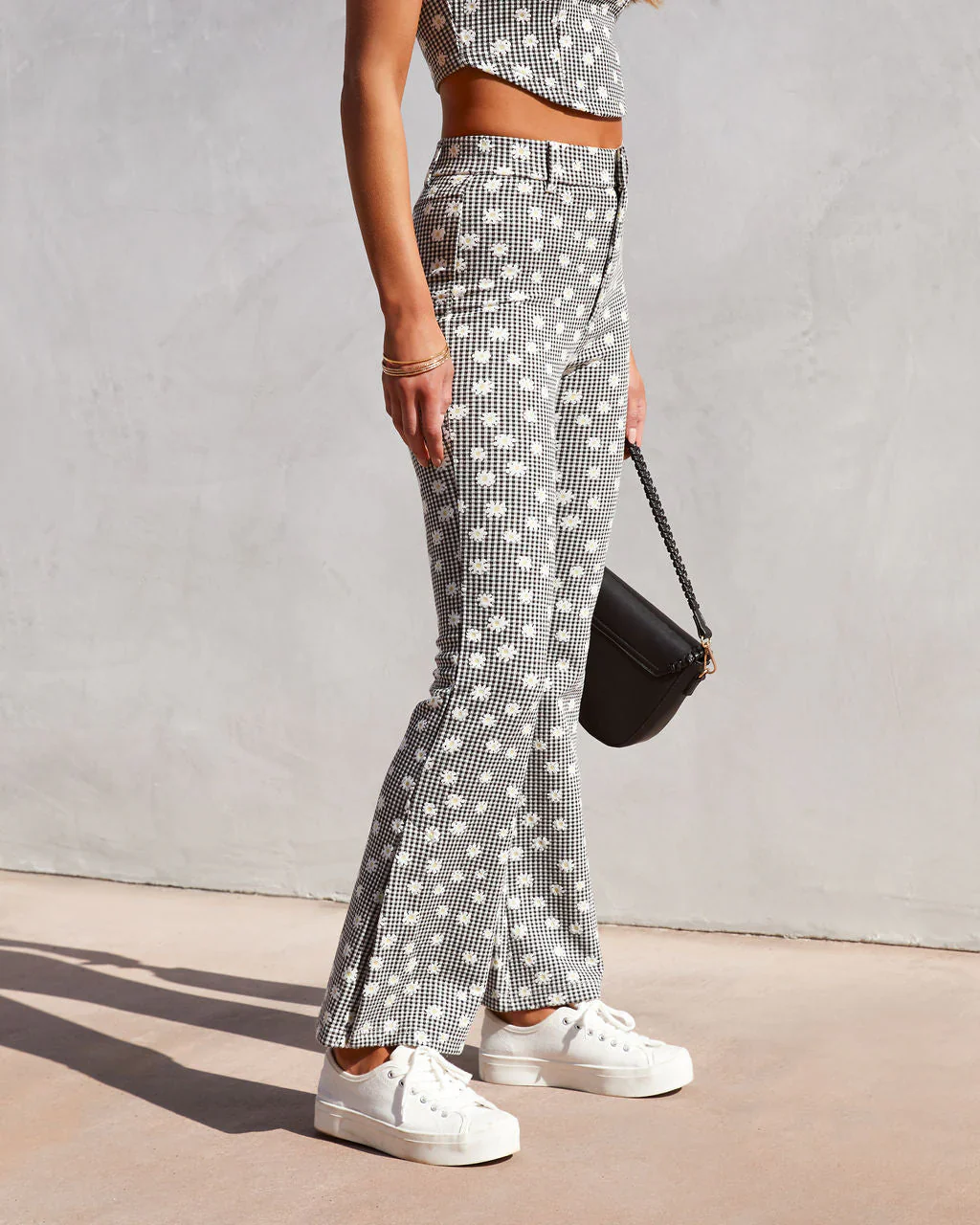 All About Spring Daisy Gingham Split Hem Pants