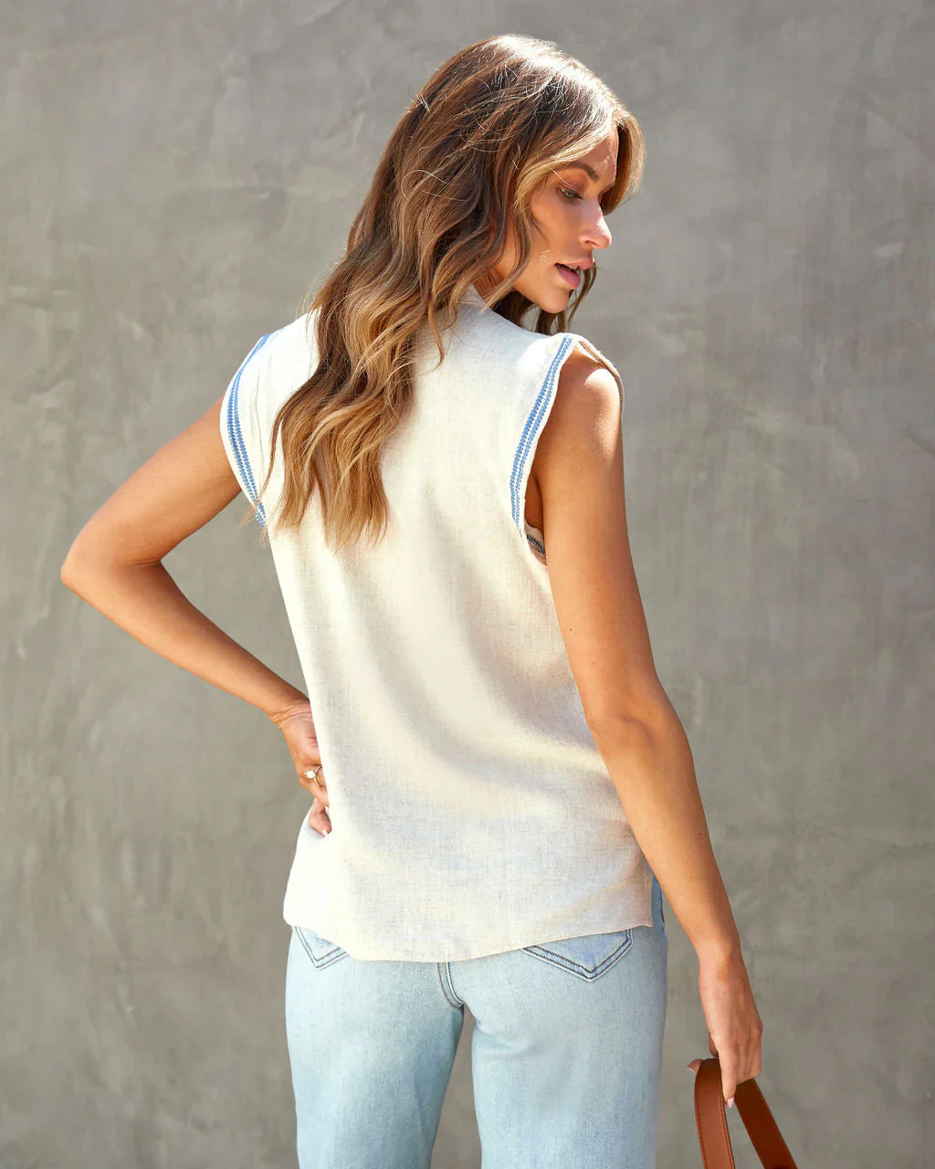 Claudine Embroidered Tassel Tie Top