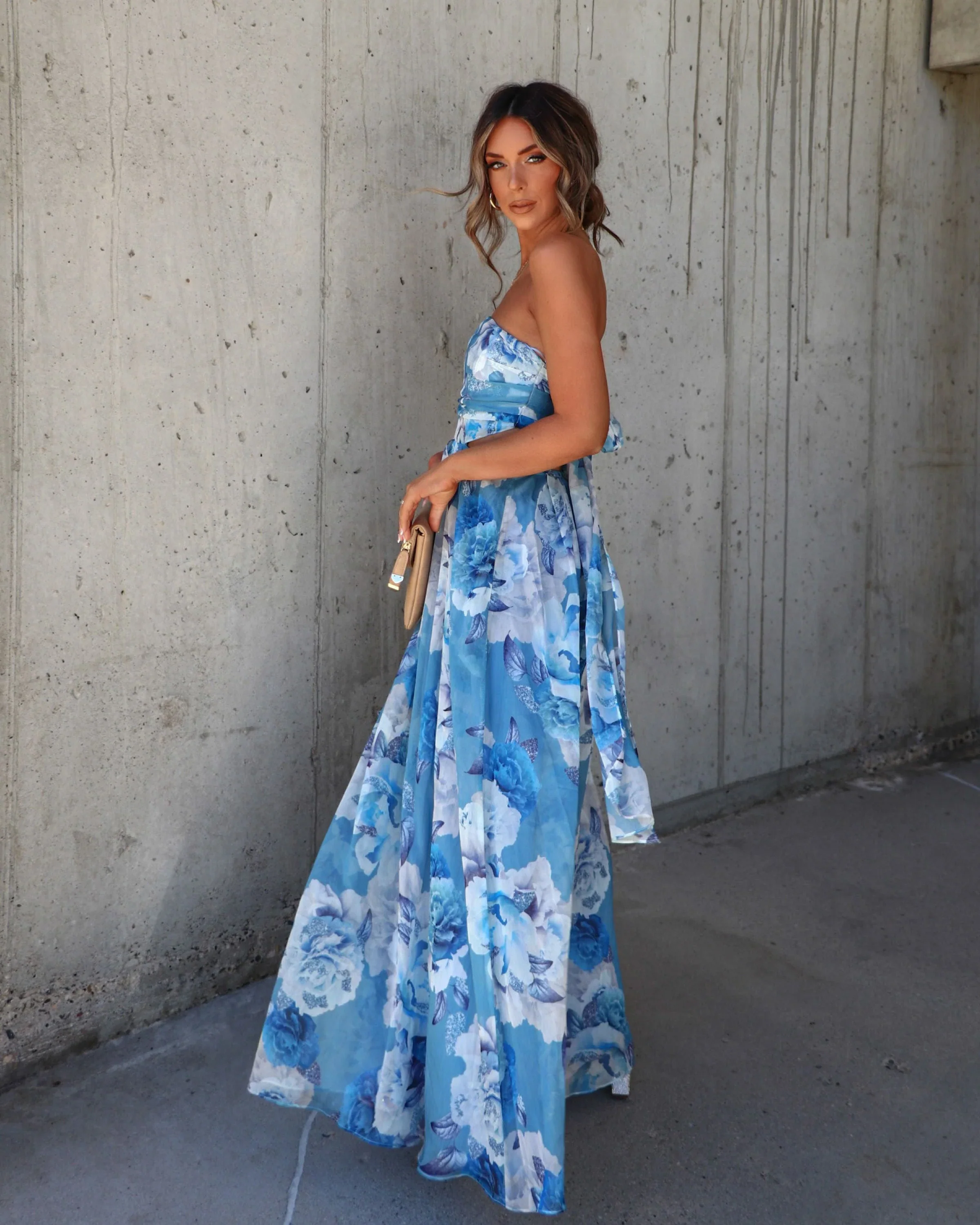 Savina Strapless Floral Maxi Dress