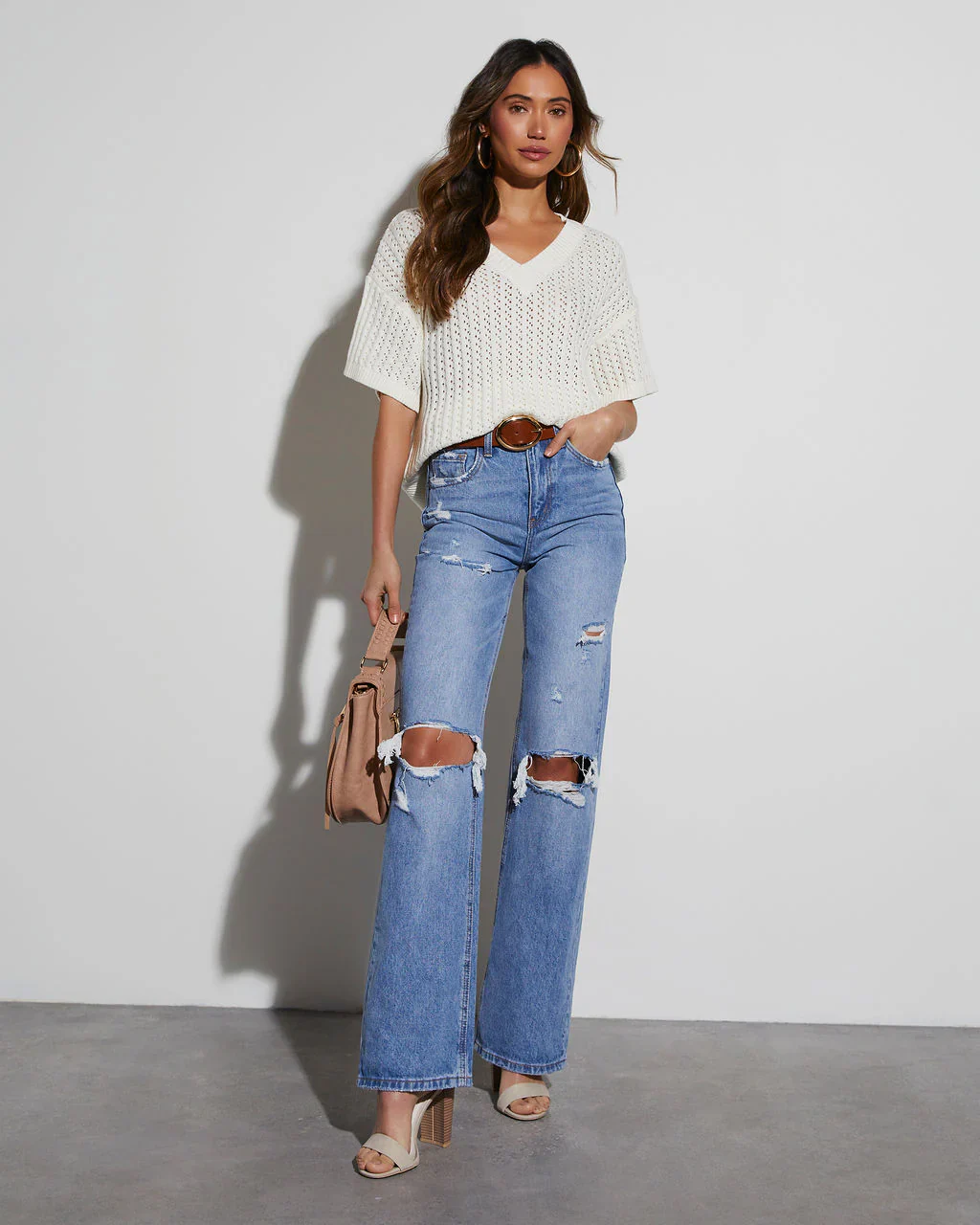 Catch Me At The Sandbar Knit Cotton Blend Top