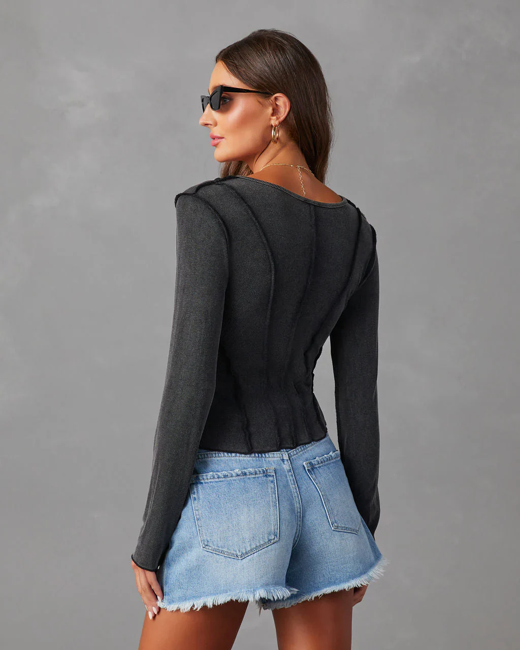 Mestara Ribbed Knit Long Sleeve Top
