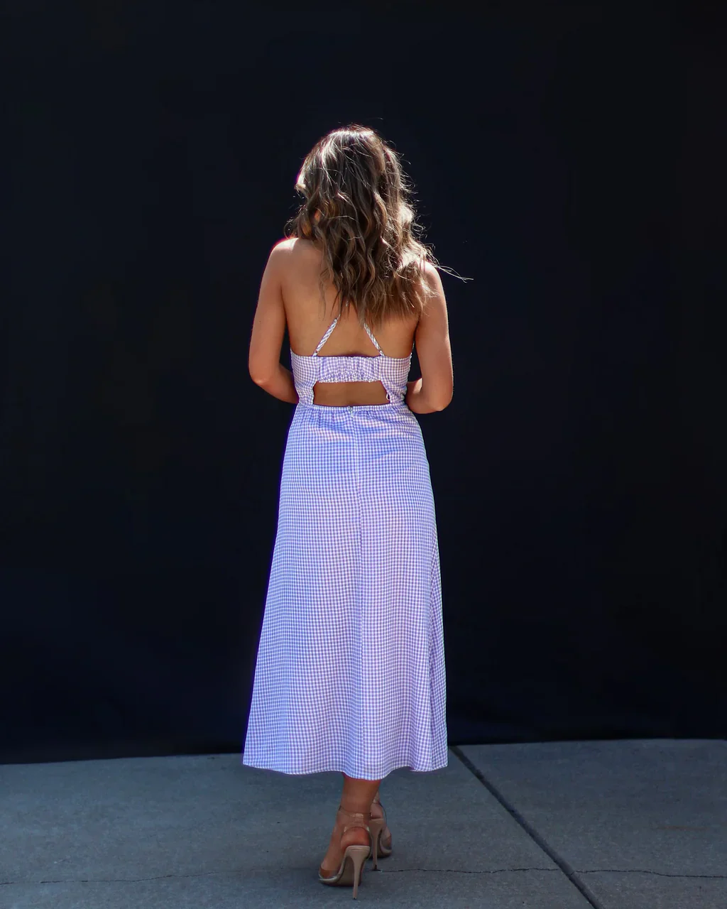 Picnic Ready Gingham Front Slit Midi Dress